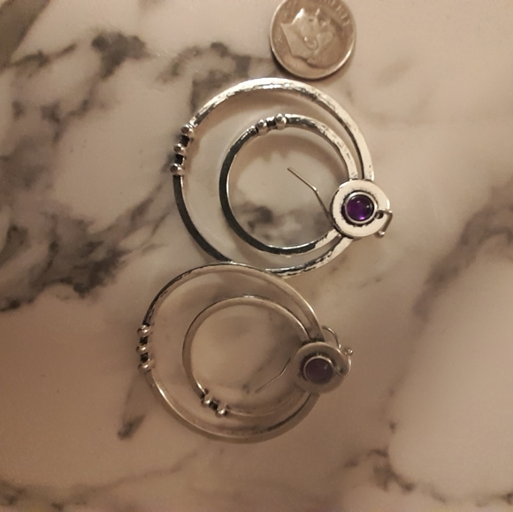 Nwot Pierced earrings Silvertone abstract wires - Picture 2 of 2